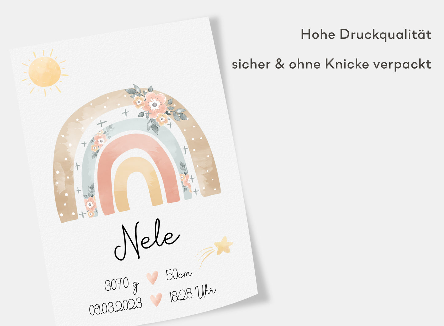 Regenbogen Geburtsposter mit Babyname & Geburtsdaten