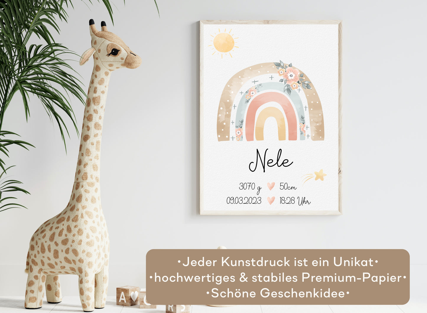 Regenbogen Geburtsposter mit Babyname & Geburtsdaten