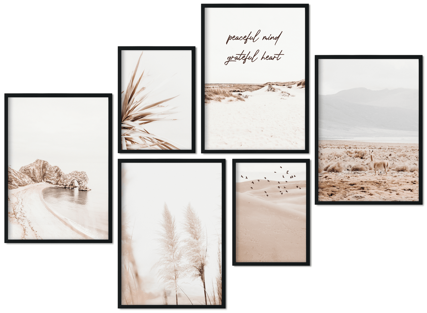 » Pampasgras, Berge & Strand « Poster Set als Wohnzimmer Deko | 4x A3 + 2x A4 Wandbilder Collage | ohne Rahmen