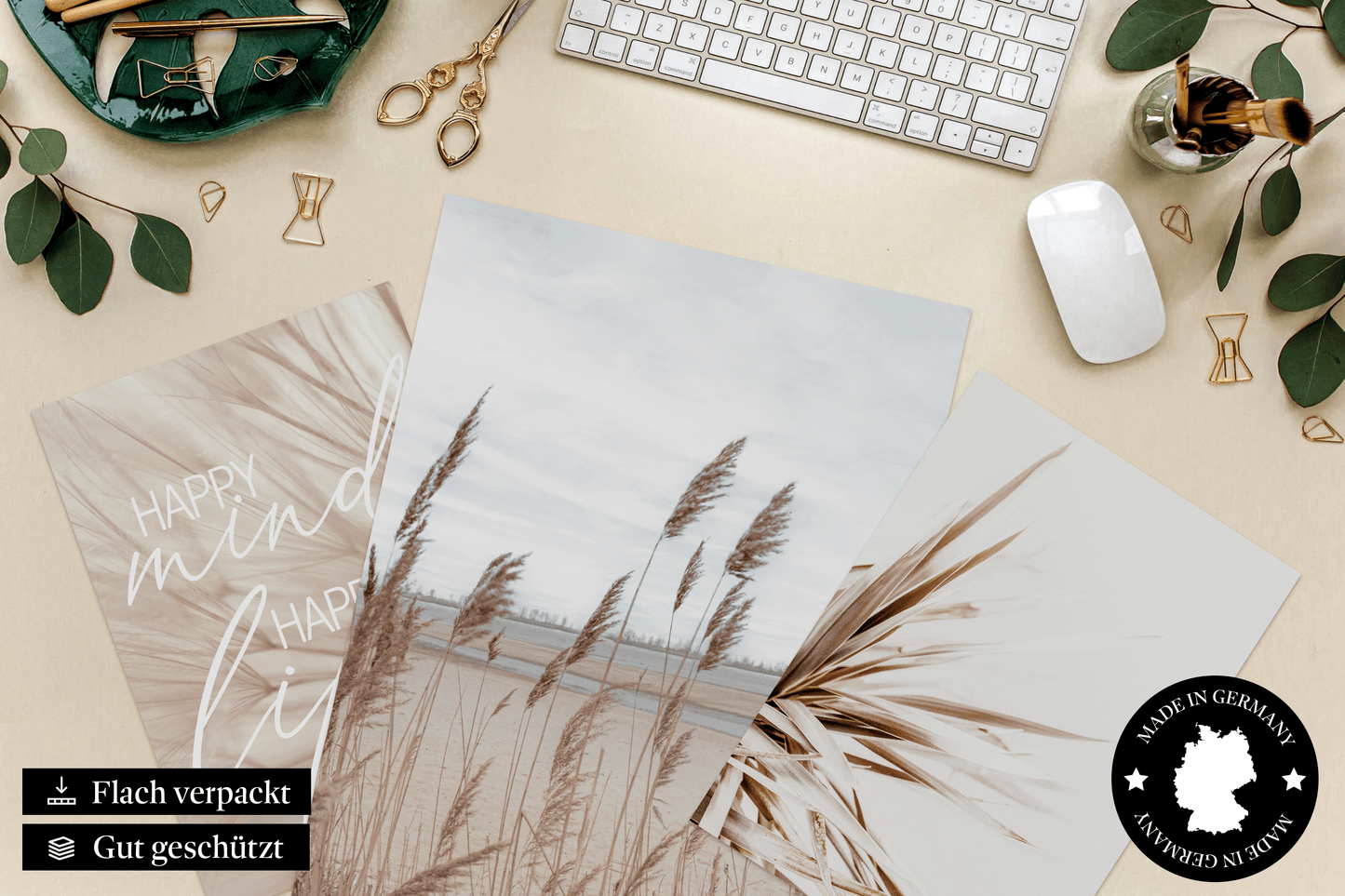 » Pampasgras, Berge & Strand « Poster Set als Wohnzimmer Deko | 4x A3 + 2x A4 Wandbilder Collage | ohne Rahmen