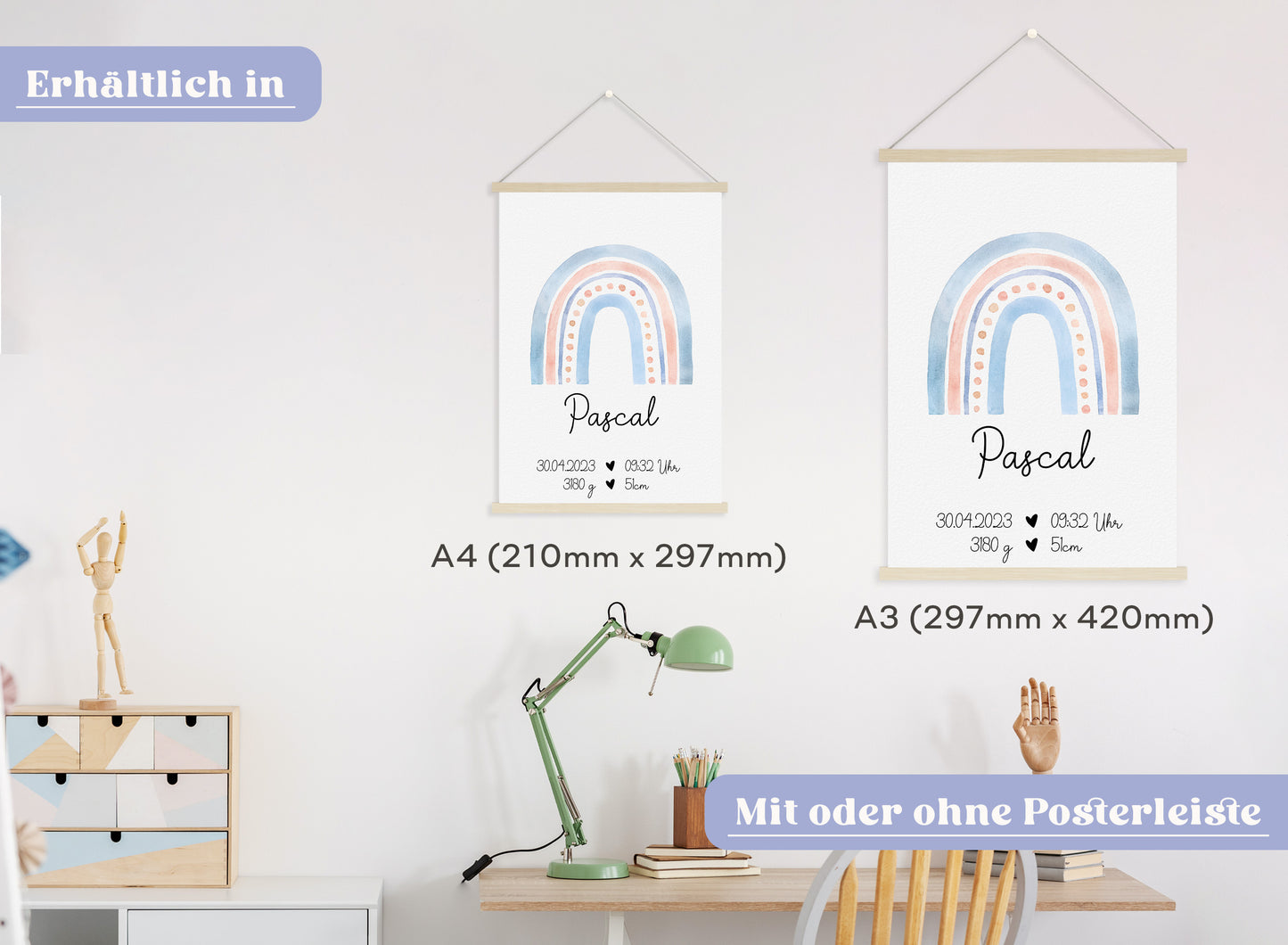 Regenbogen Geburtsposter mit Babyname & Geburtsdaten