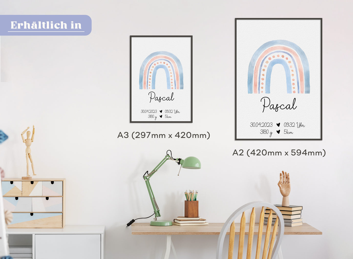 Regenbogen Geburtsposter mit Babyname & Geburtsdaten