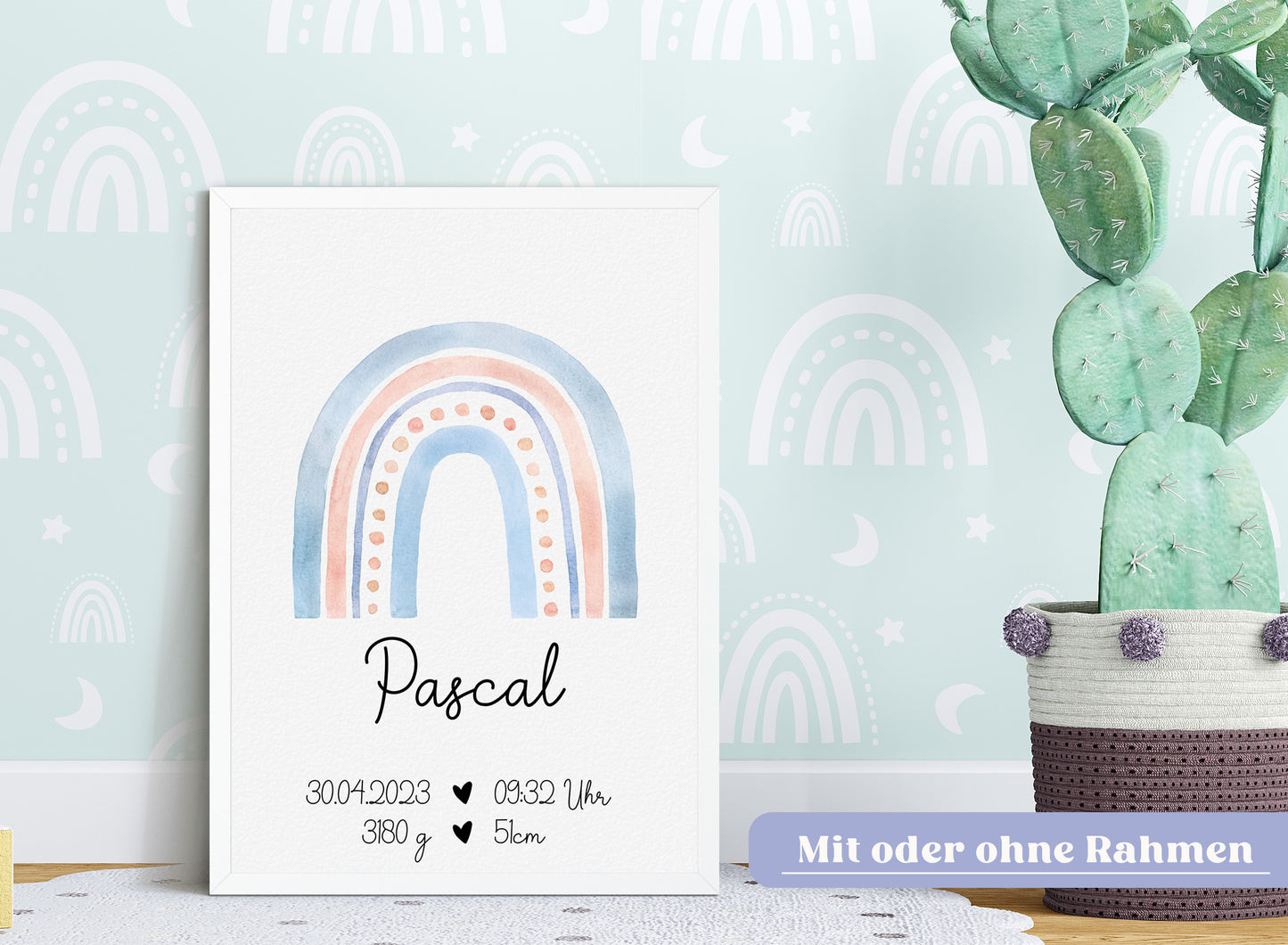 Regenbogen Geburtsposter mit Babyname & Geburtsdaten