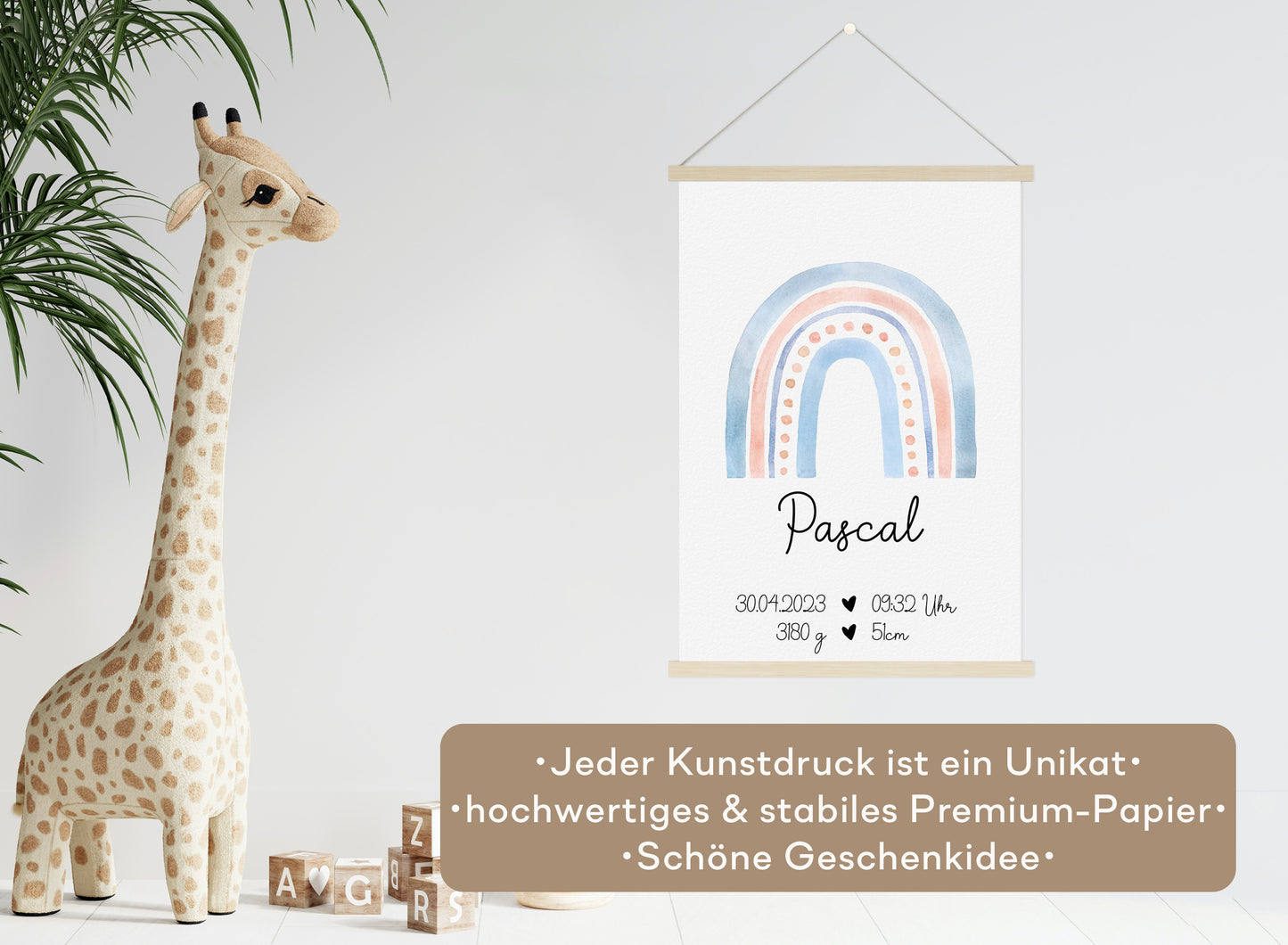 Regenbogen Geburtsposter mit Babyname & Geburtsdaten