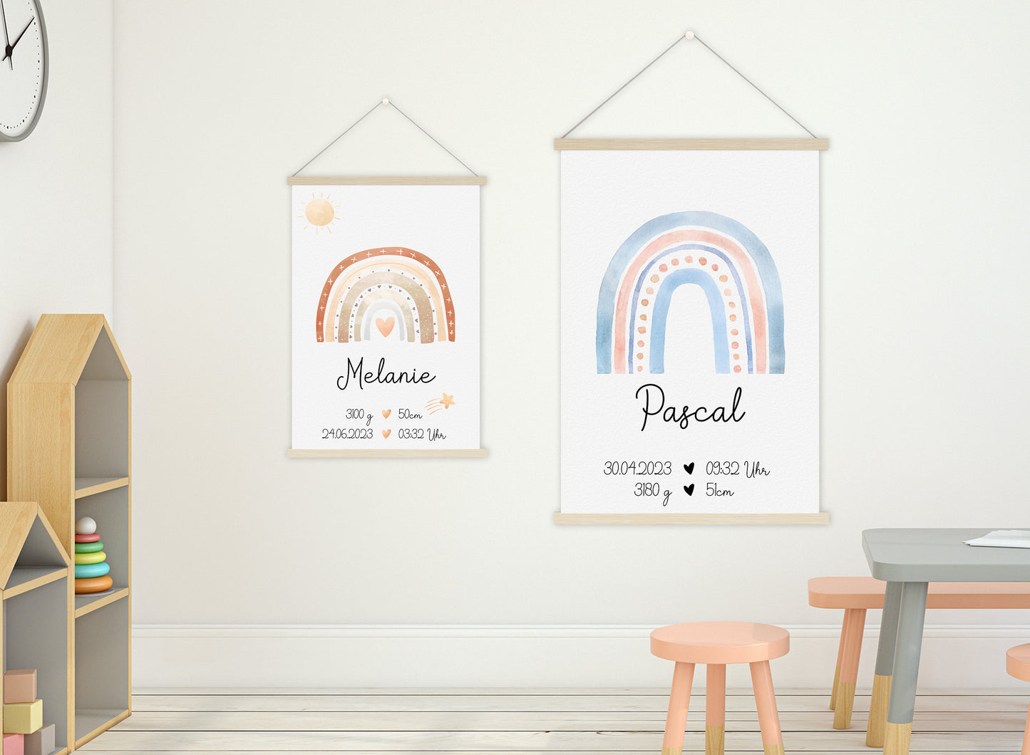 Regenbogen Geburtsposter mit Babyname & Geburtsdaten