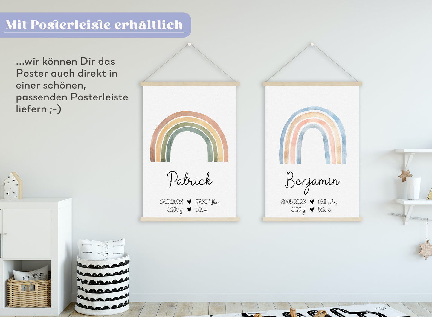 Regenbogen Geburtsposter mit Babyname & Geburtsdaten