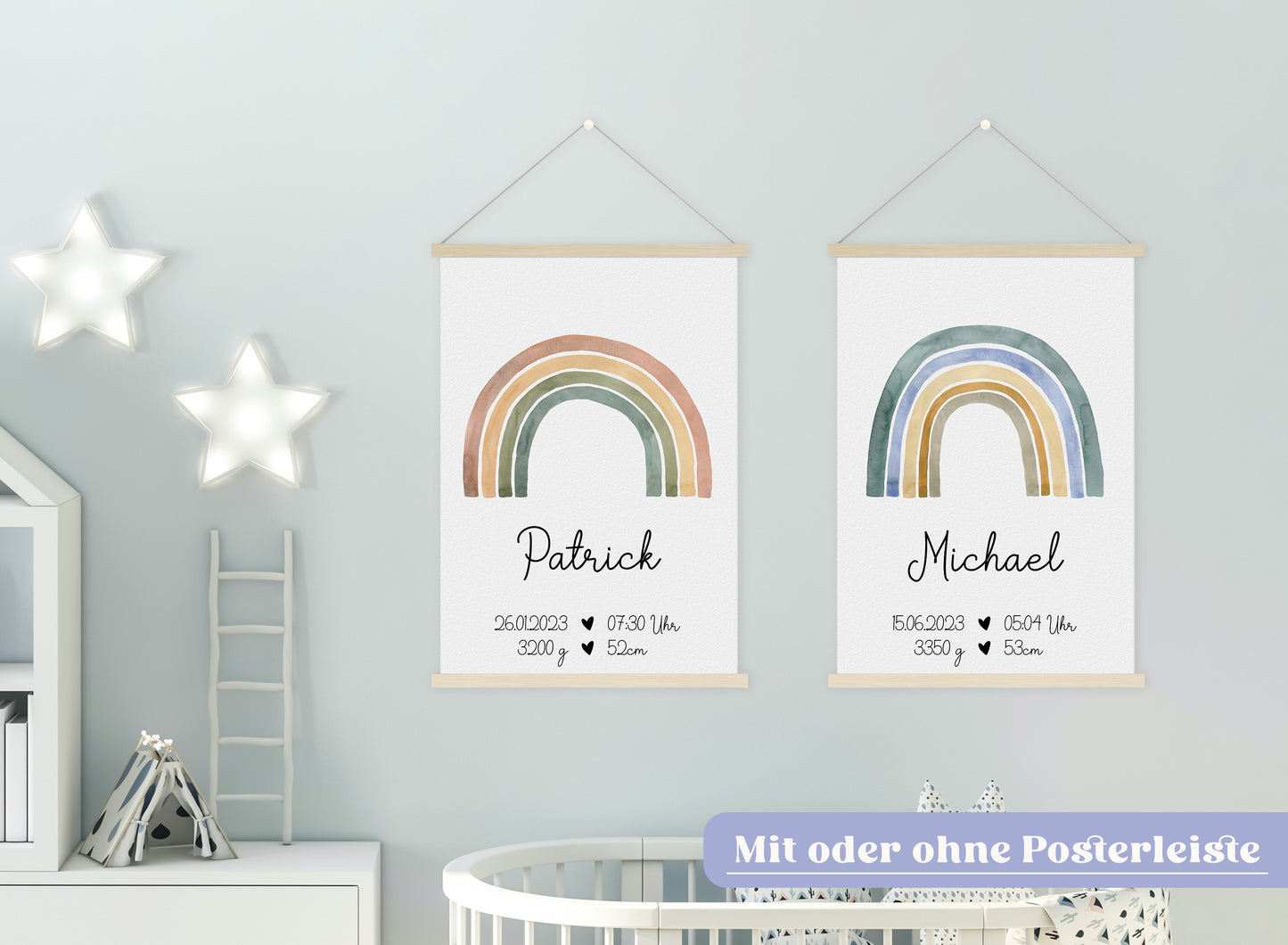Regenbogen Geburtsposter mit Babyname & Geburtsdaten