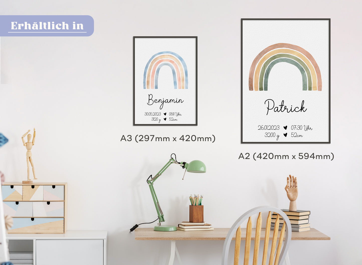 Regenbogen Geburtsposter mit Babyname & Geburtsdaten