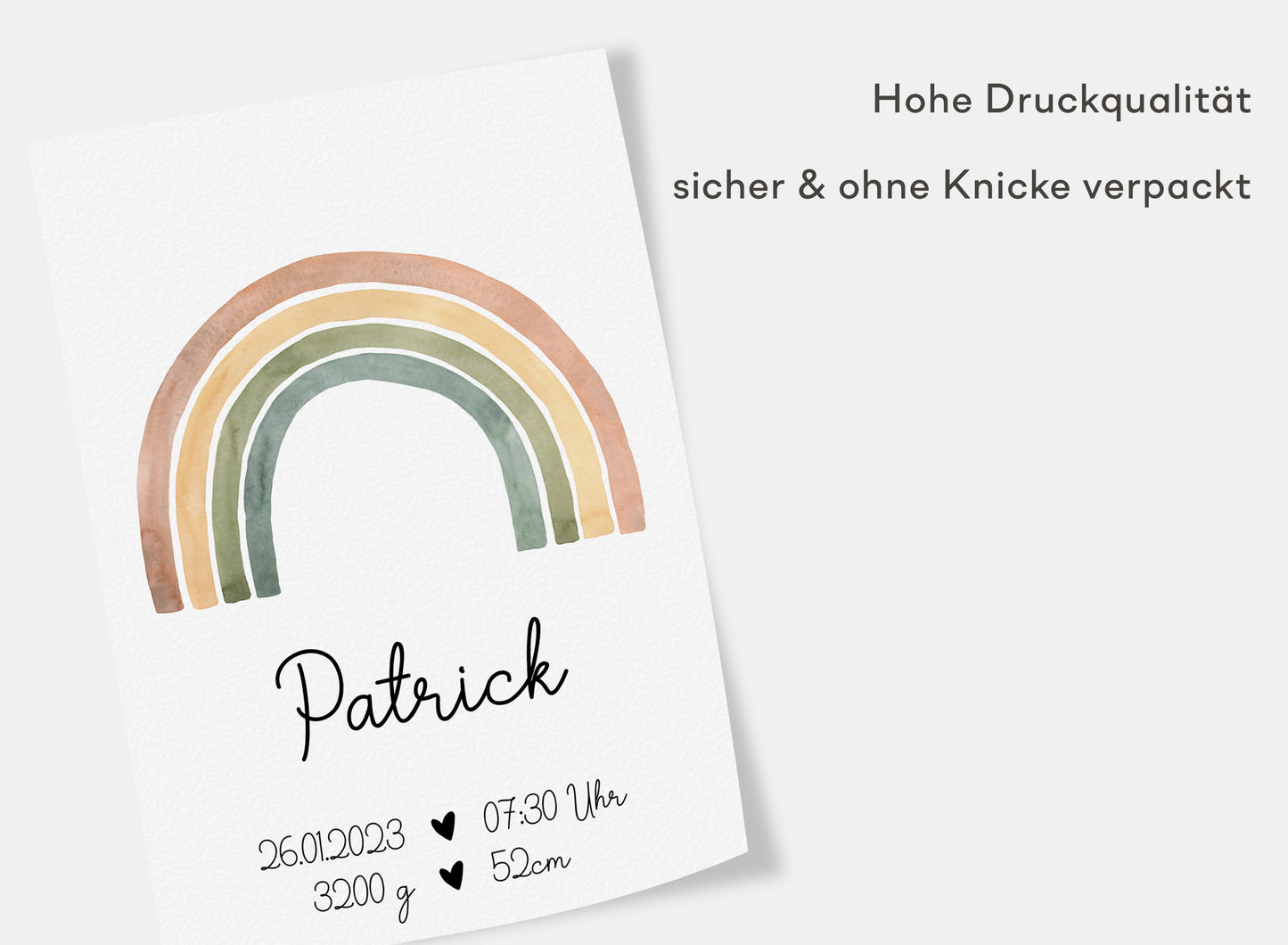 Regenbogen Geburtsposter mit Babyname & Geburtsdaten