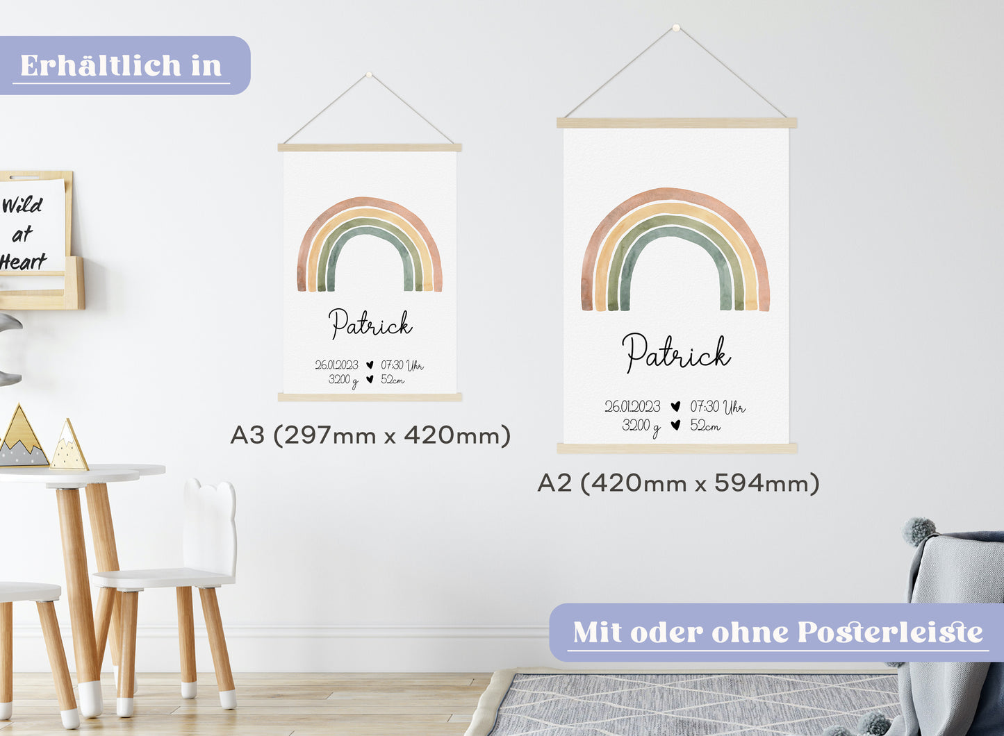 Regenbogen Geburtsposter mit Babyname & Geburtsdaten