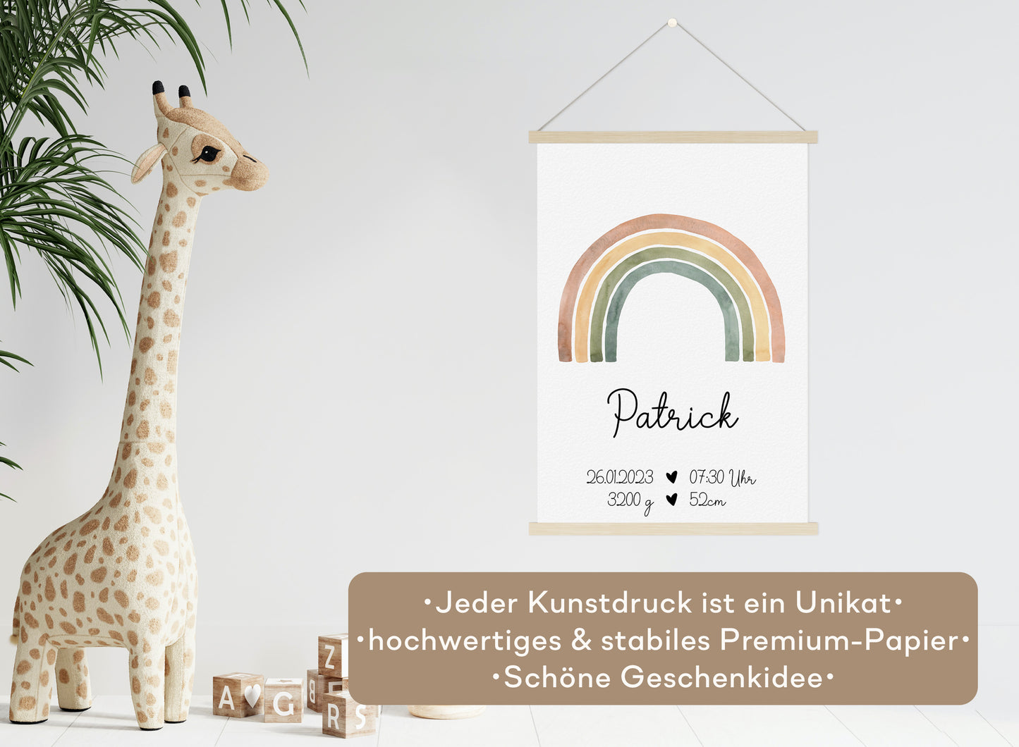 Regenbogen Geburtsposter mit Babyname & Geburtsdaten