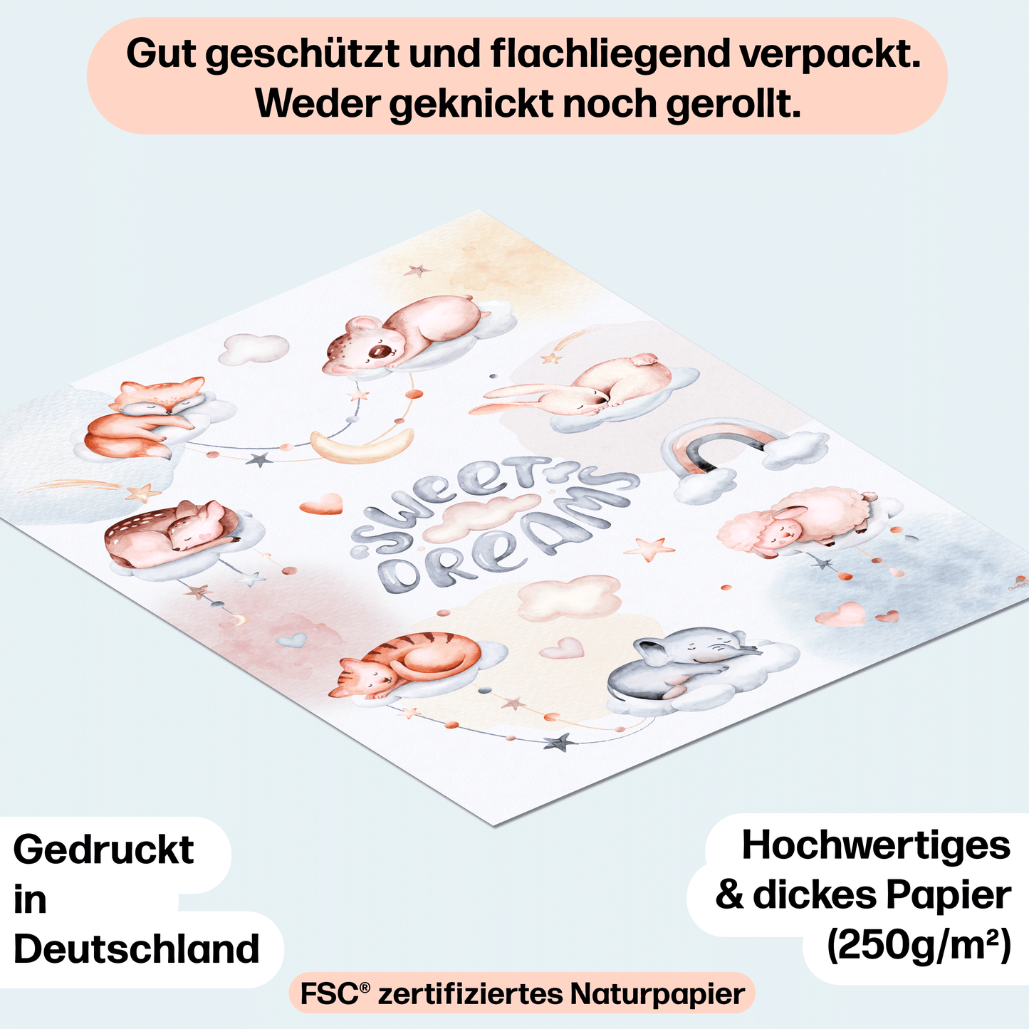 Süße schlafende Tiere-Poster fürs Kinderzimmer, Kindergarten & Grundschule | DIN A3 Größe