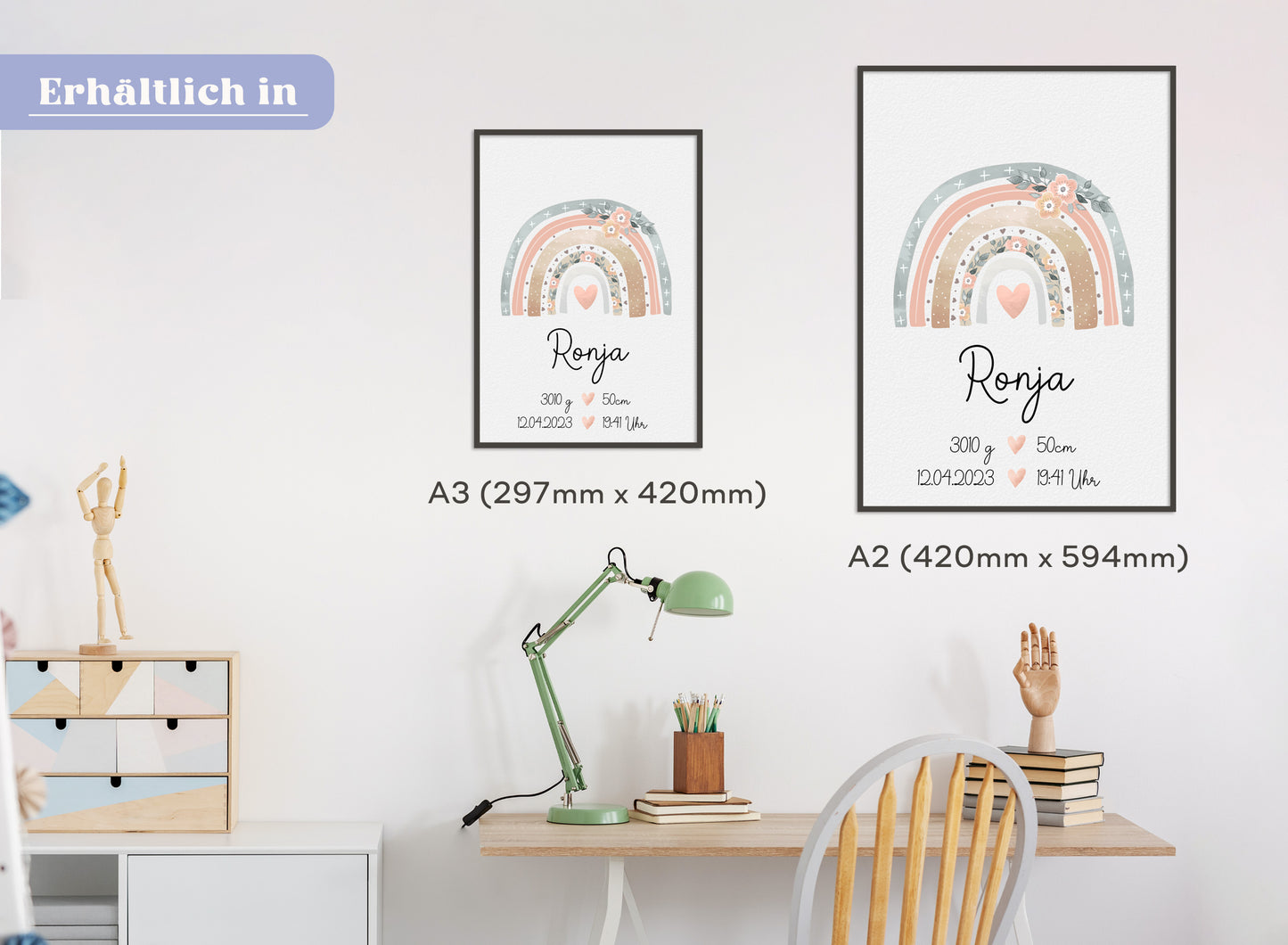 Regenbogen Geburtsposter mit Babyname & Geburtsdaten