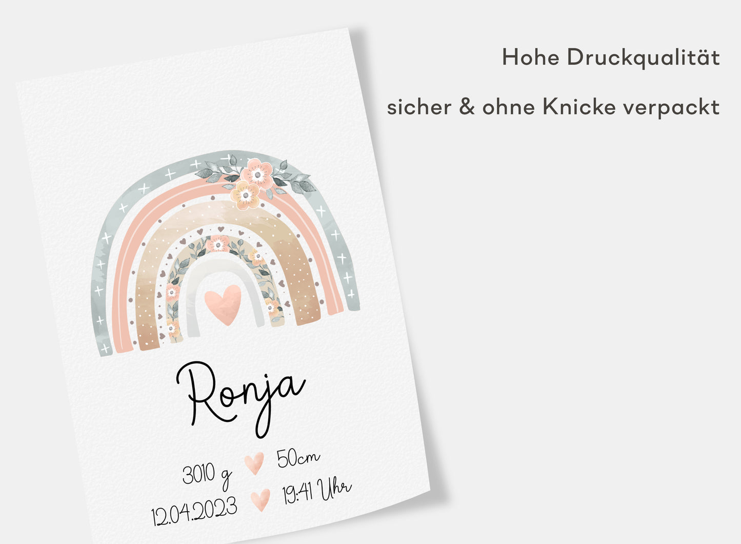 Regenbogen Geburtsposter mit Babyname & Geburtsdaten