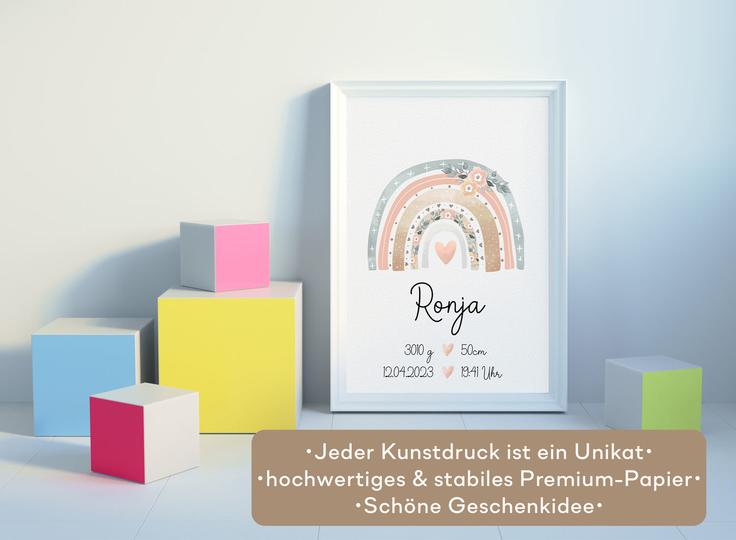 Regenbogen Geburtsposter mit Babyname & Geburtsdaten