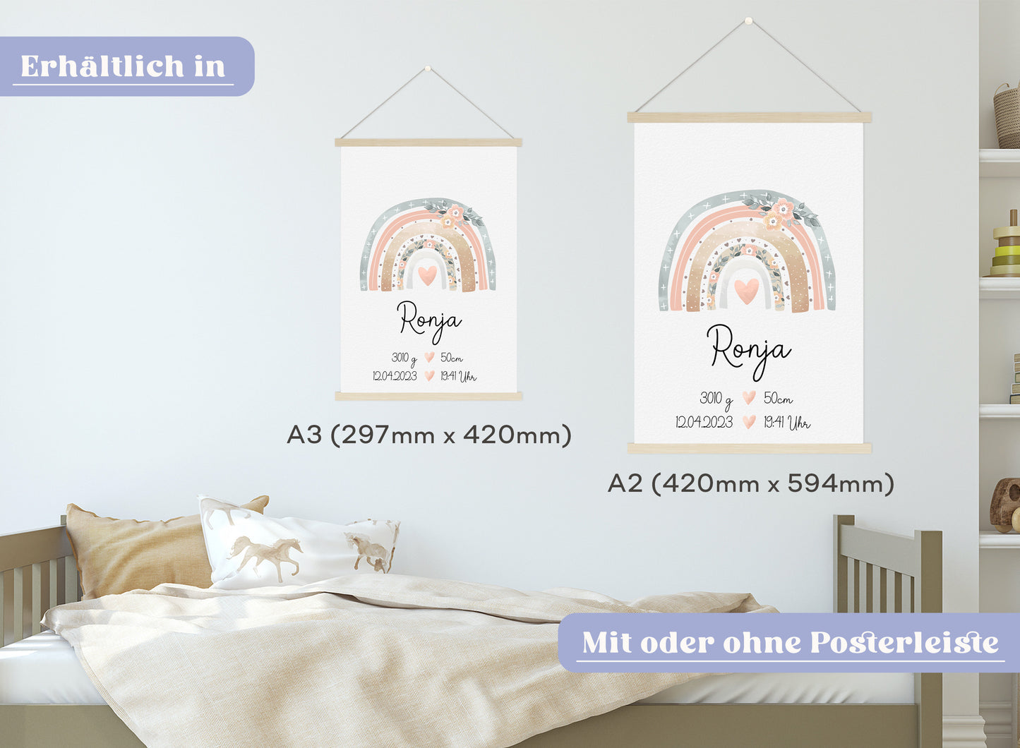 Regenbogen Geburtsposter mit Babyname & Geburtsdaten
