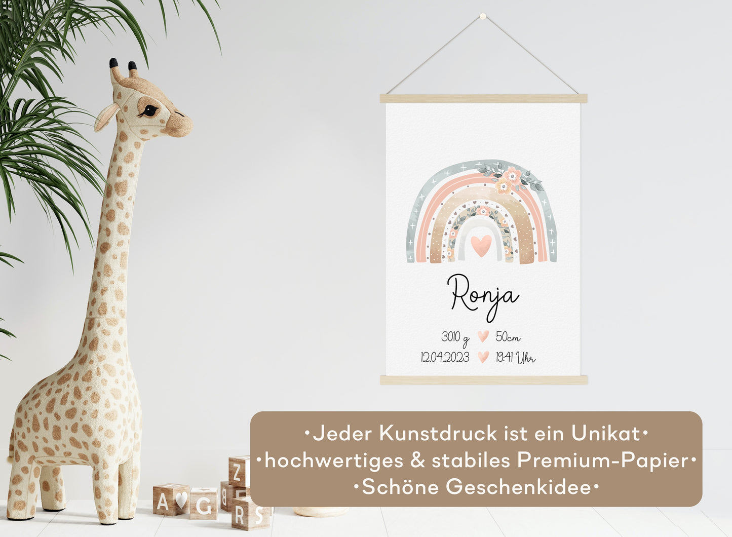 Regenbogen Geburtsposter mit Babyname & Geburtsdaten