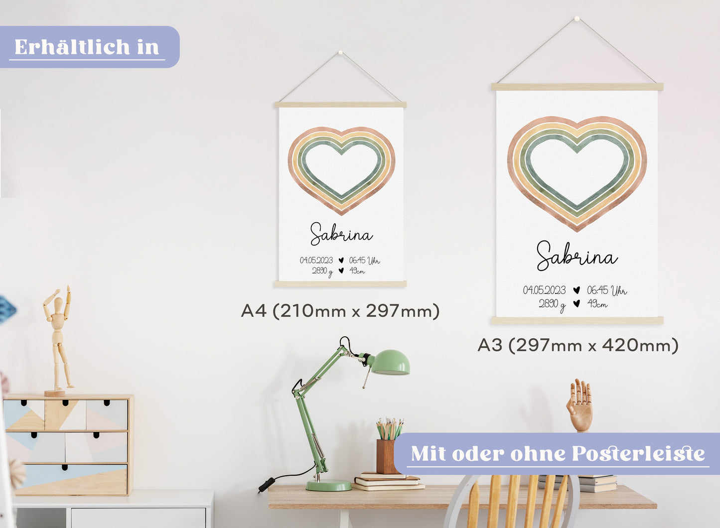 Regenbogen Geburtsposter mit Babyname & Geburtsdaten