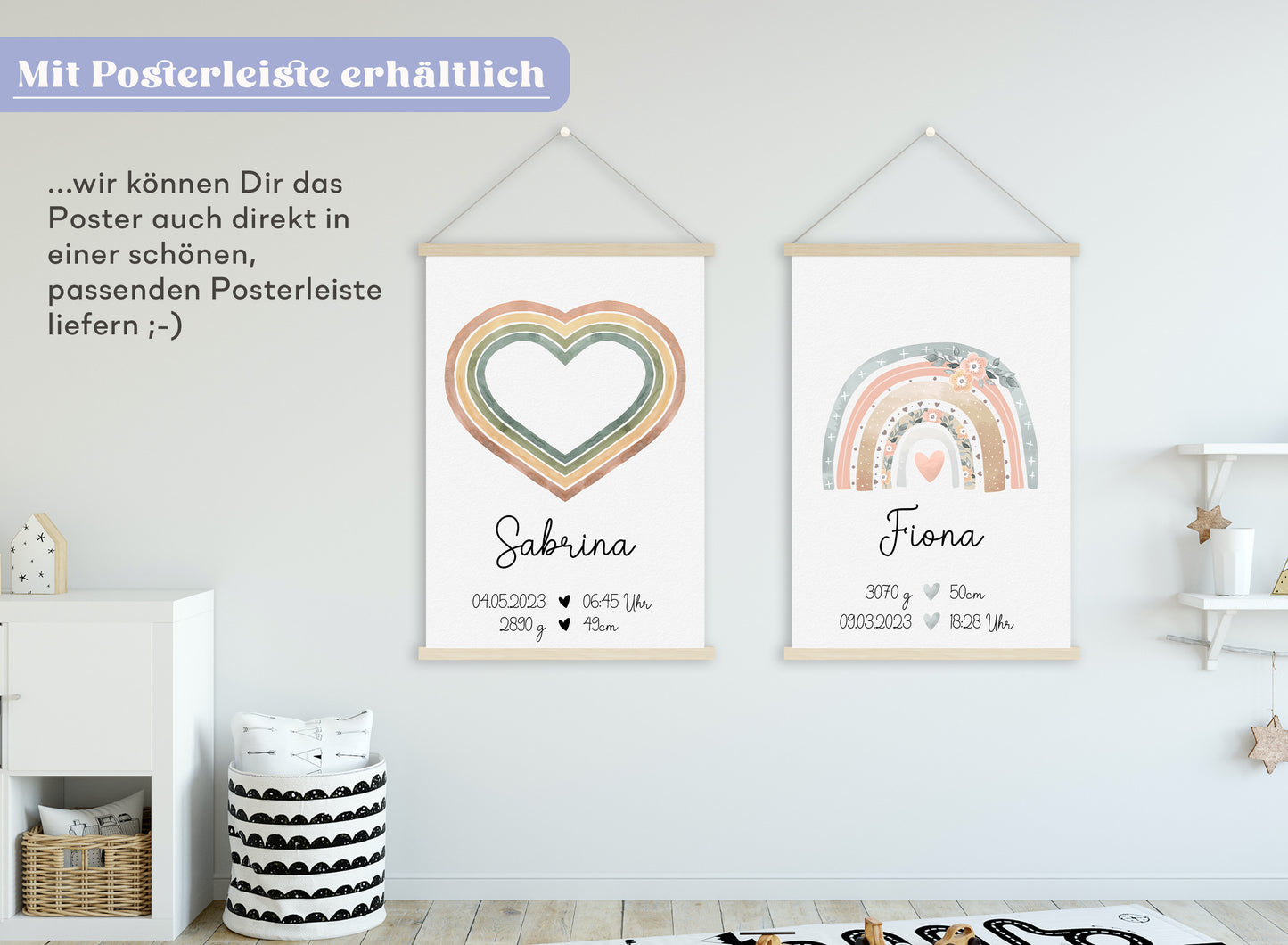 Regenbogen Geburtsposter mit Babyname & Geburtsdaten