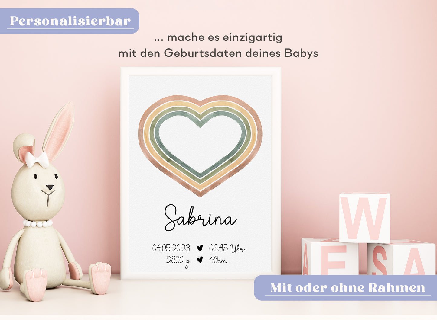 Regenbogen Geburtsposter mit Babyname & Geburtsdaten
