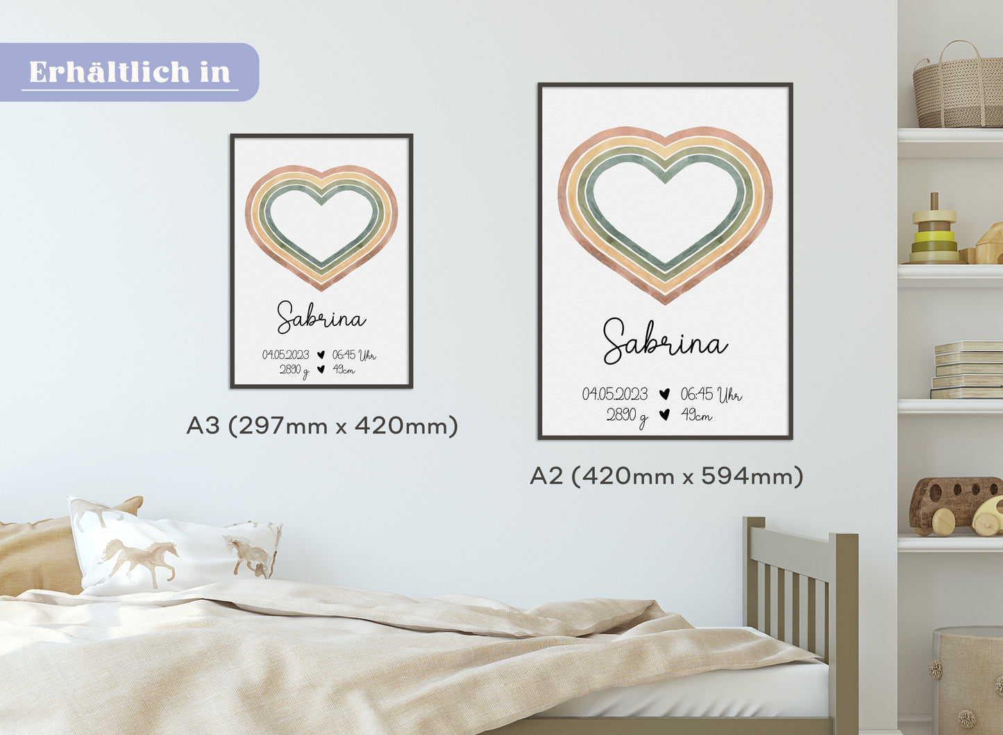 Regenbogen Geburtsposter mit Babyname & Geburtsdaten