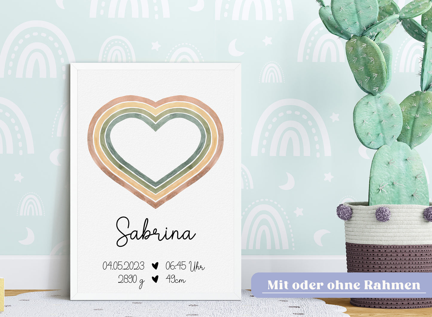 Regenbogen Geburtsposter mit Babyname & Geburtsdaten