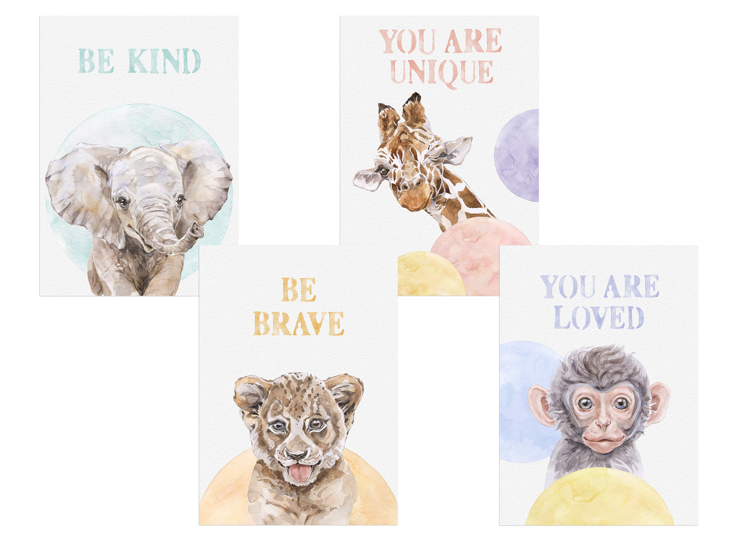 4er Safari Tiere Poster Set Kinderzimmer I Babyzimmer Deko I ohne Rahmen I CreativeRobin