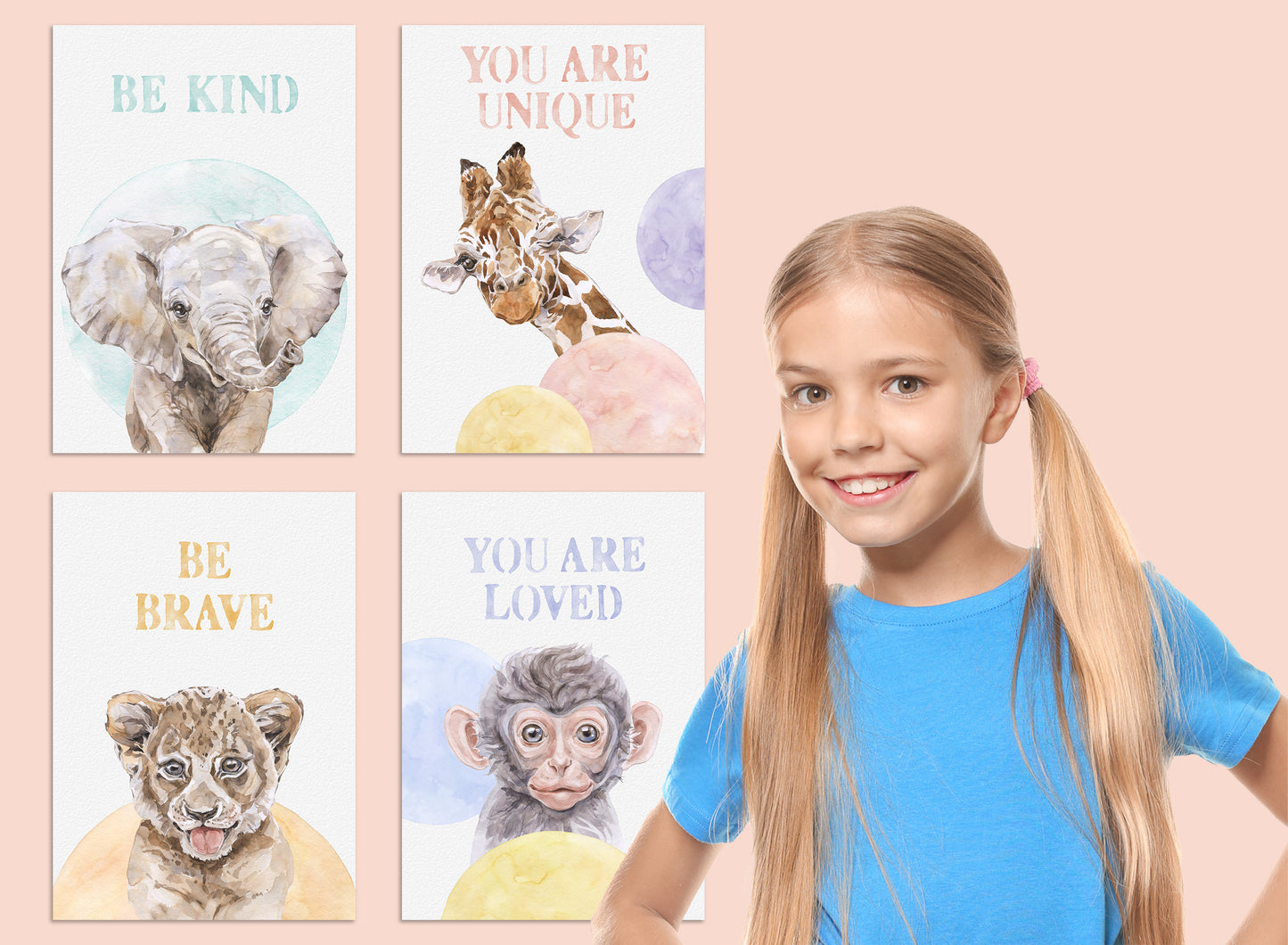 4er Safari Tiere Poster Set Kinderzimmer I Babyzimmer Deko I ohne Rahmen I CreativeRobin