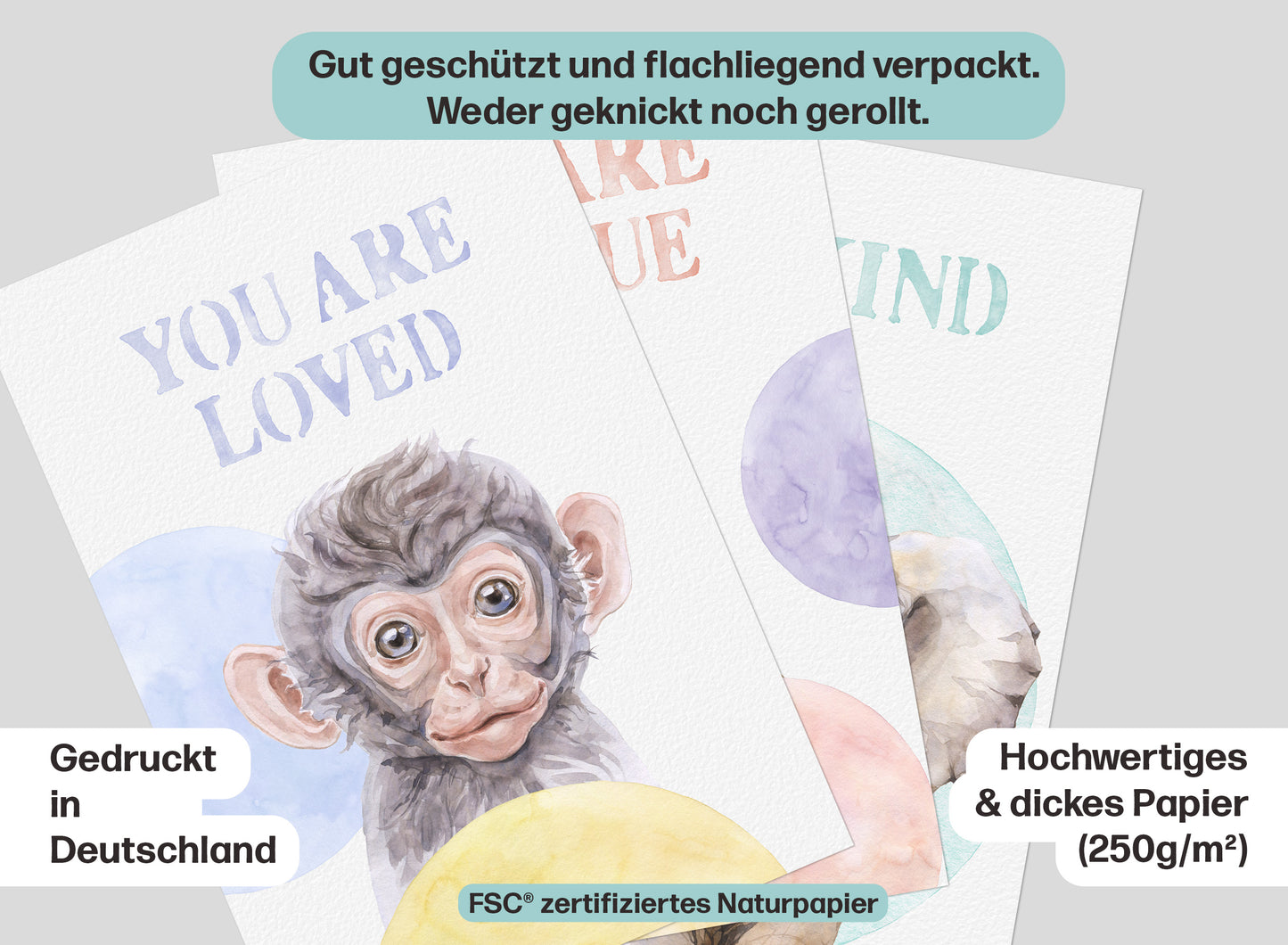 4er Safari Tiere Poster Set Kinderzimmer I Babyzimmer Deko I ohne Rahmen I CreativeRobin