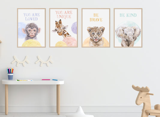 4er Safari Tiere Poster Set Kinderzimmer I Babyzimmer Deko I ohne Rahmen I CreativeRobin
