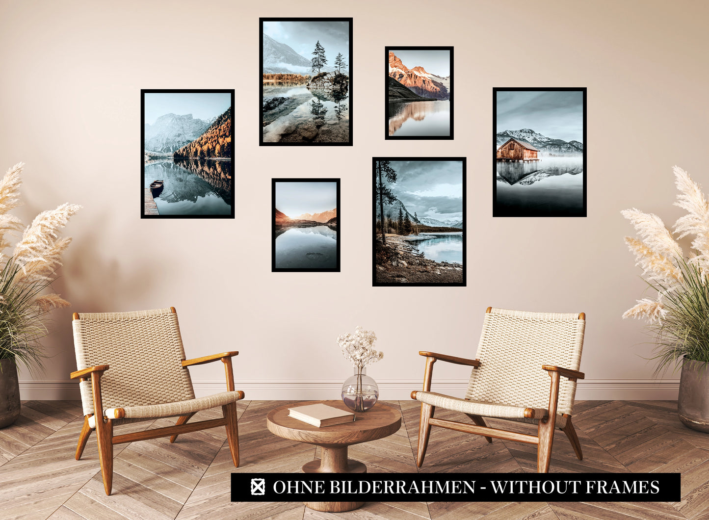 » Berge & Seen « Premium Poster-Set als Wohnzimmer Deko | 4x A3 + 2x A4 Wandbilder Collage