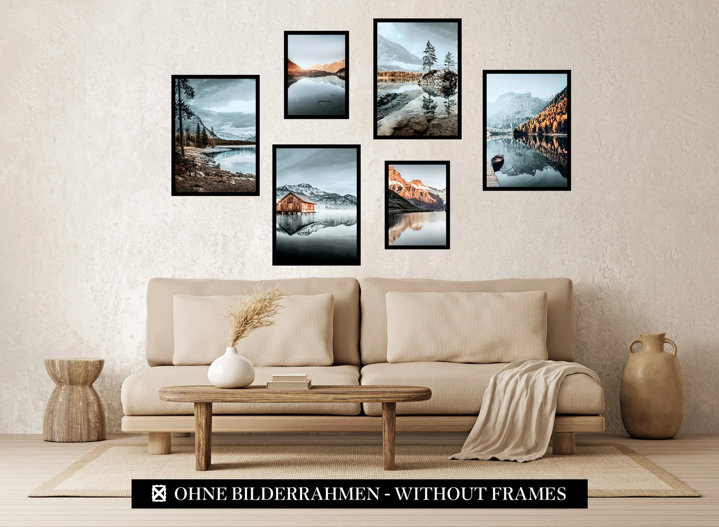 » Berge & Seen « Premium Poster-Set als Wohnzimmer Deko | 4x A3 + 2x A4 Wandbilder Collage