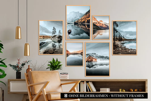 » Berge & Seen « Premium Poster-Set als Wohnzimmer Deko | 4x A3 + 2x A4 Wandbilder Collage