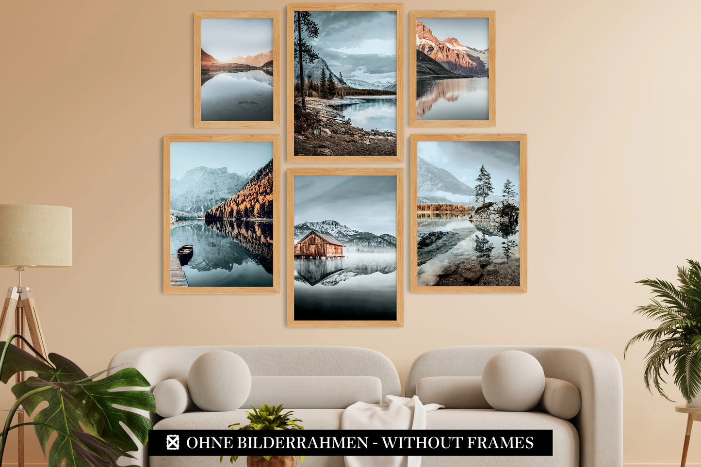 » Berge & Seen « Premium Poster-Set als Wohnzimmer Deko | 4x A3 + 2x A4 Wandbilder Collage