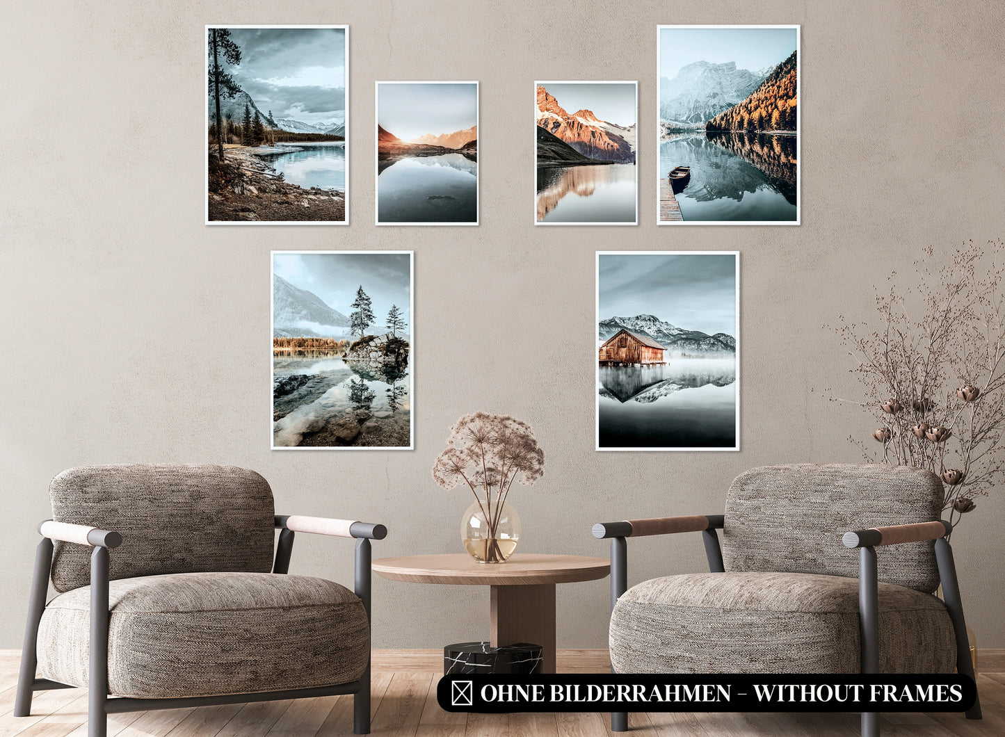 » Berge & Seen « Premium Poster-Set als Wohnzimmer Deko | 4x A3 + 2x A4 Wandbilder Collage
