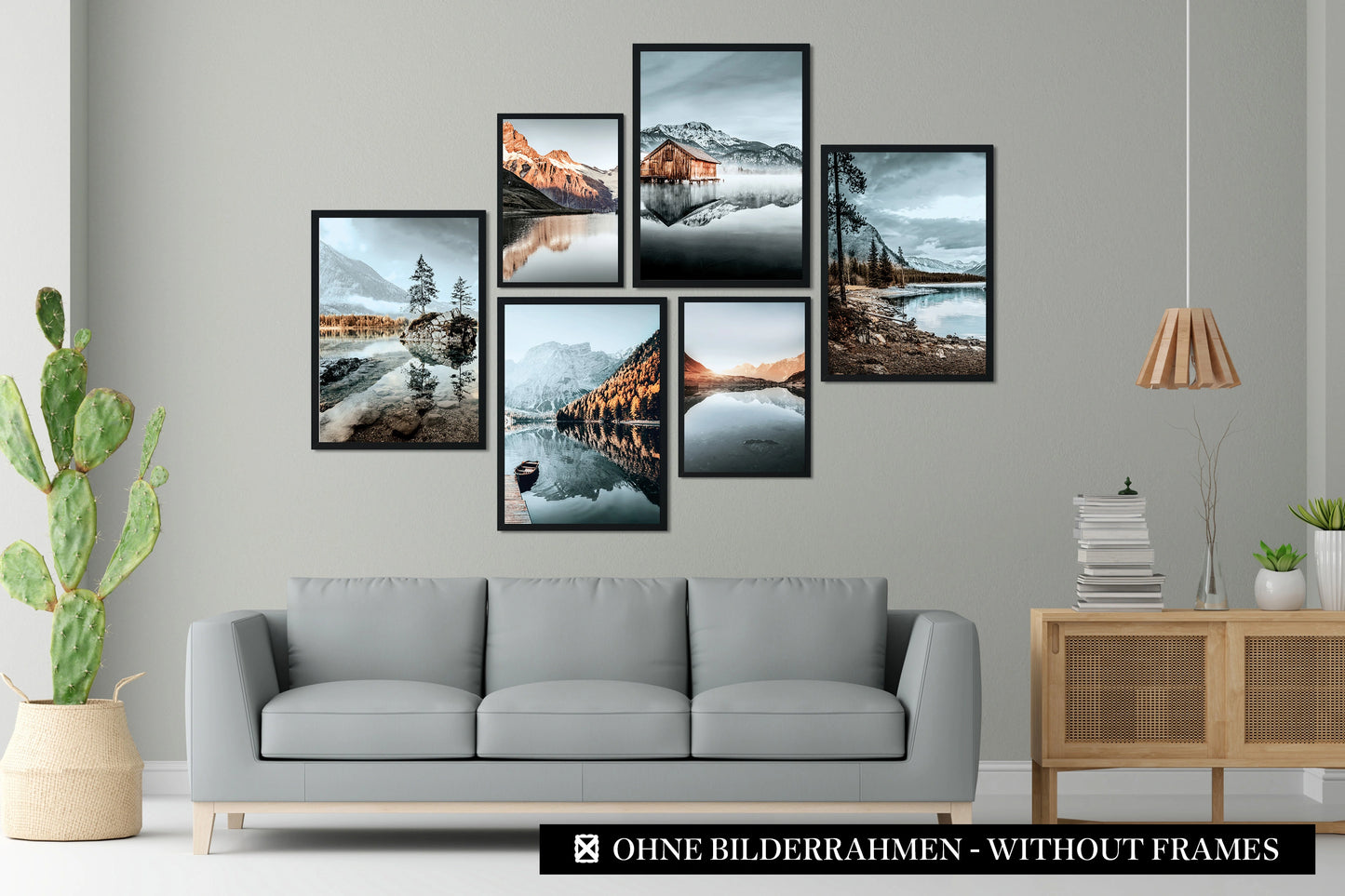 » Berge & Seen « Premium Poster-Set als Wohnzimmer Deko | 4x A3 + 2x A4 Wandbilder Collage