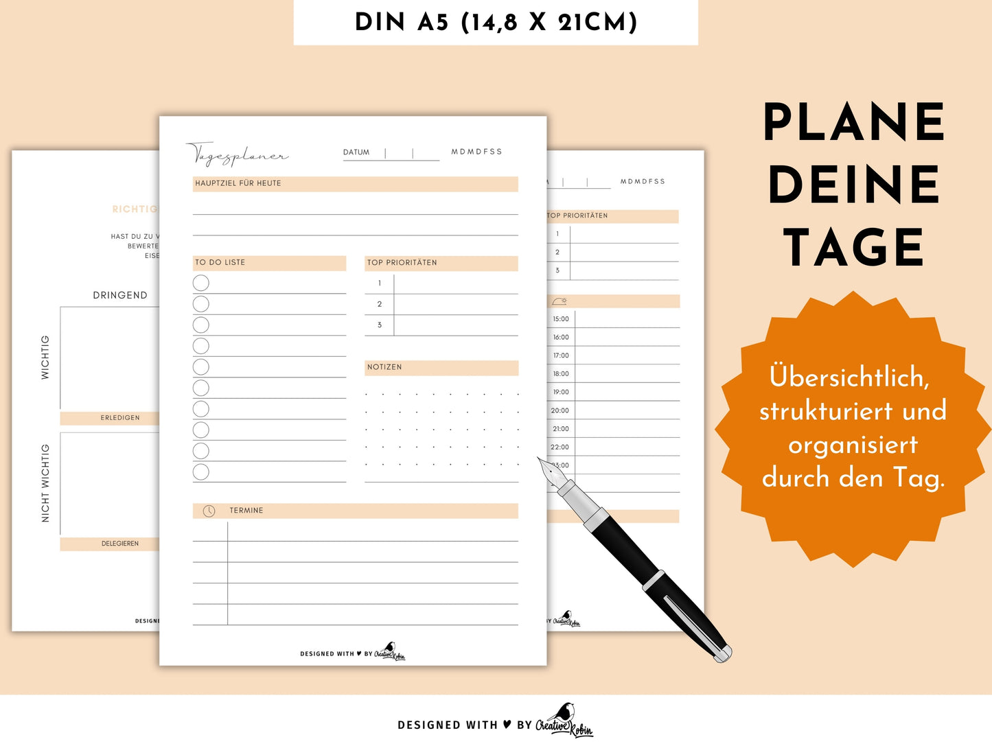 Tagesplaner Bundle • To Do Liste zum Ausdrucken und Anpassen via CANVA • CreativeRobin