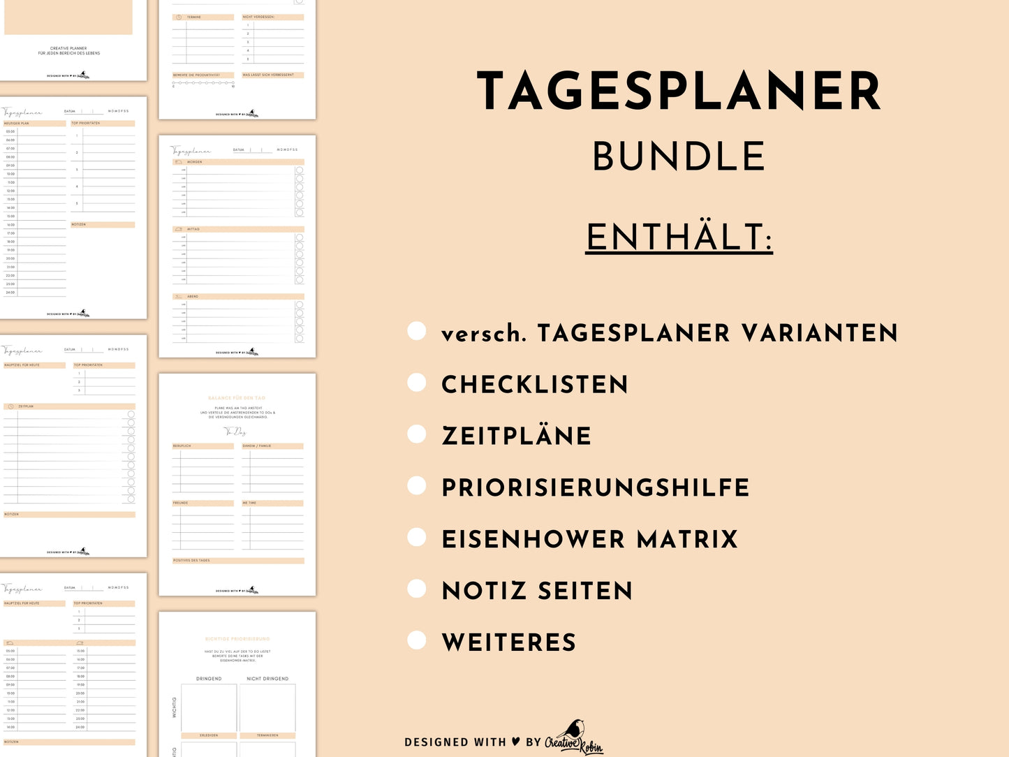 Tagesplaner Bundle • To Do Liste zum Ausdrucken und Anpassen via CANVA • CreativeRobin