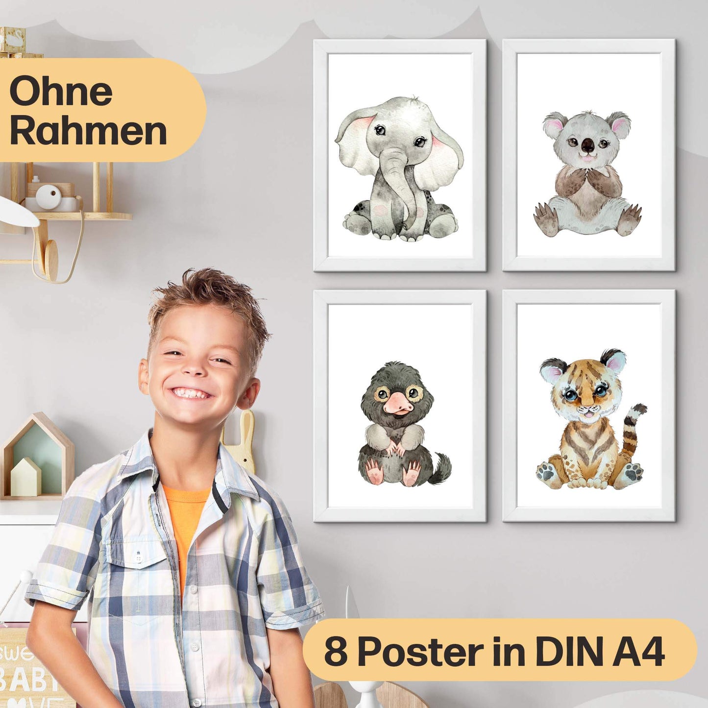 Süßes Tier Poster-Set fürs Kinderzimmer I Babyzimmer Deko I DIN A4