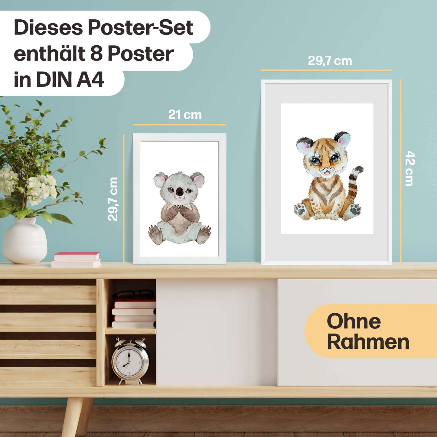 Süßes Tier Poster-Set fürs Kinderzimmer I Babyzimmer Deko I DIN A4