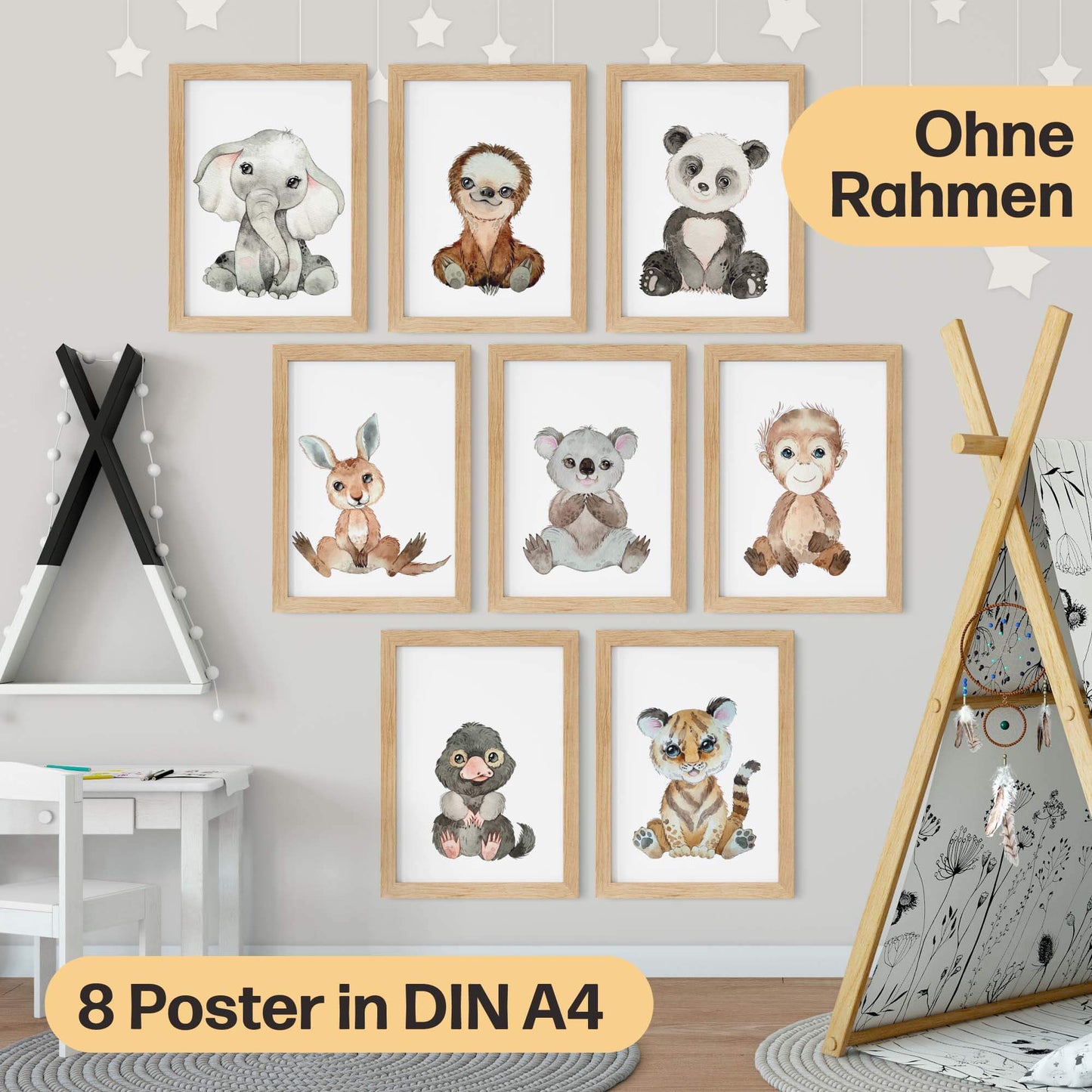 Süßes Tier Poster-Set fürs Kinderzimmer I Babyzimmer Deko I DIN A4