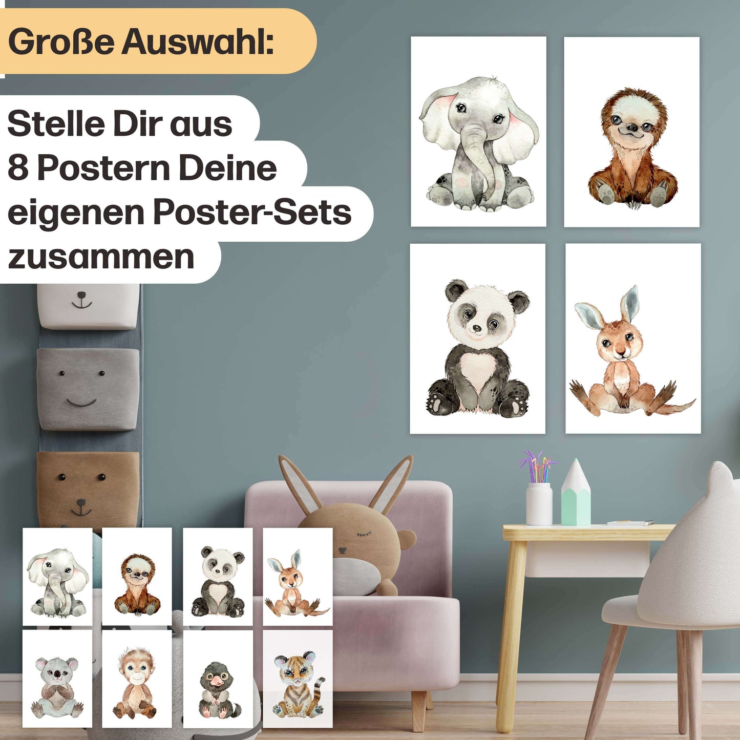 Süßes Tier Poster-Set fürs Kinderzimmer I Babyzimmer Deko I DIN A4