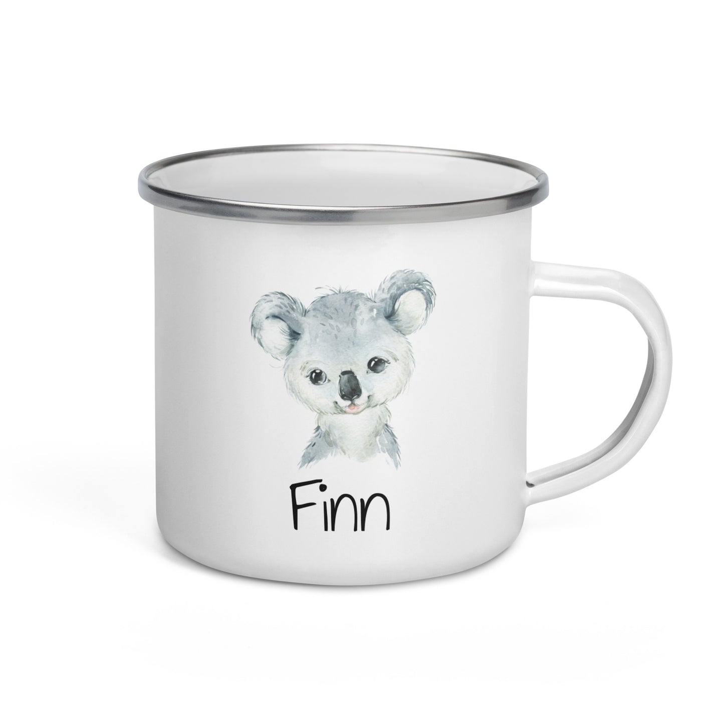 Süße Namenstasse mit Tier-Motiven • personalisierbare Emailletasse als schönes Geschenk