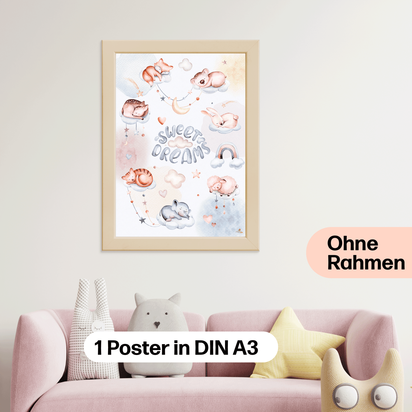 Süße schlafende Tiere-Poster fürs Kinderzimmer, Kindergarten & Grundschule | DIN A3 Größe