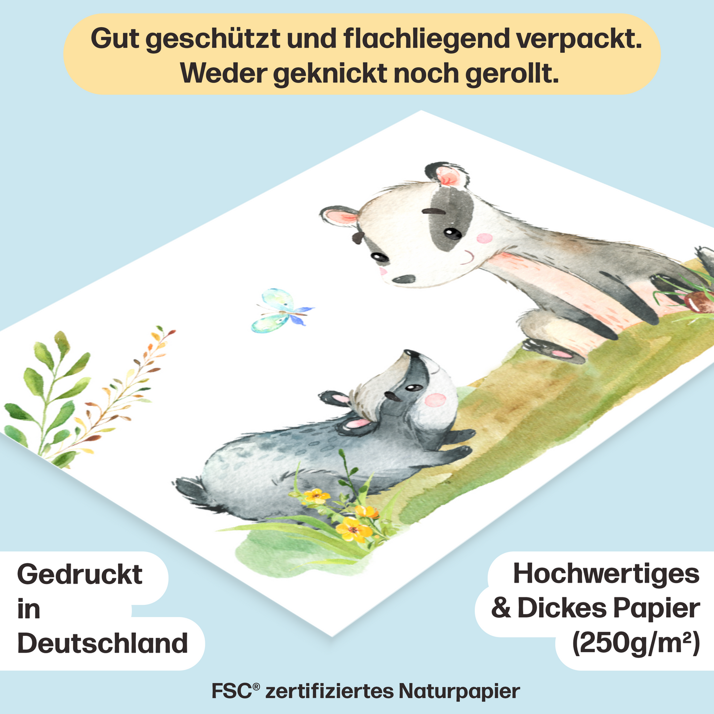 10er Poster-Set Waldtiere Kinderzimmer I Bär, Reh, Bieber, Fuchs uvm. mit Flora I Babyzimmer Deko