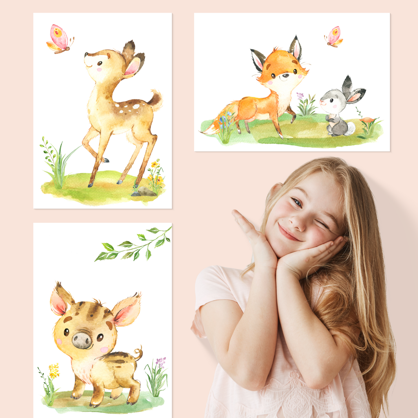 10er Poster-Set Waldtiere Kinderzimmer I Bär, Reh, Bieber, Fuchs uvm. mit Flora I Babyzimmer Deko