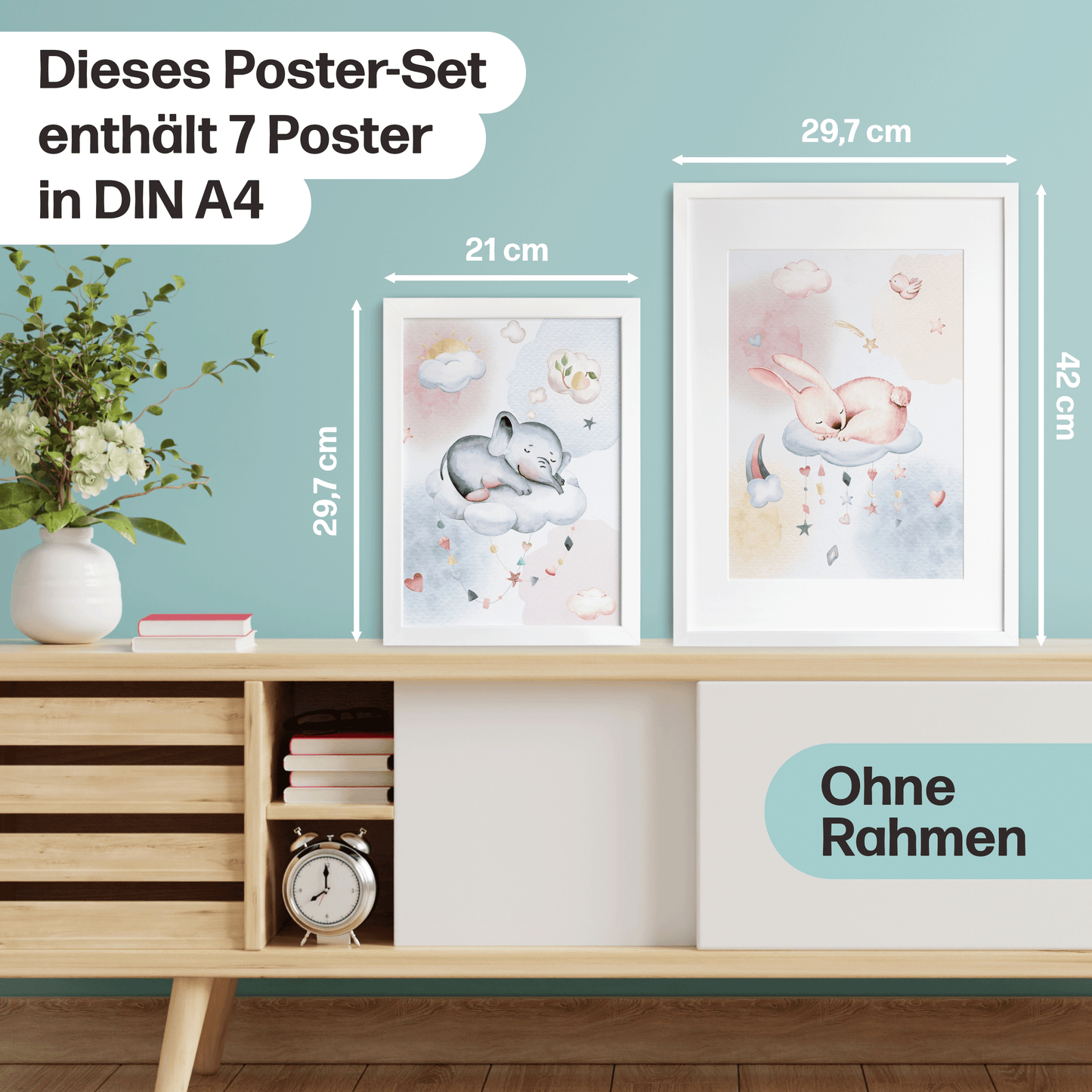 Süße Träume Poster-Set als Babyzimmer Deko I schlafendes Schäfchen, Koala, Elefant & co. I ohne Rahmen I CreativeRobin