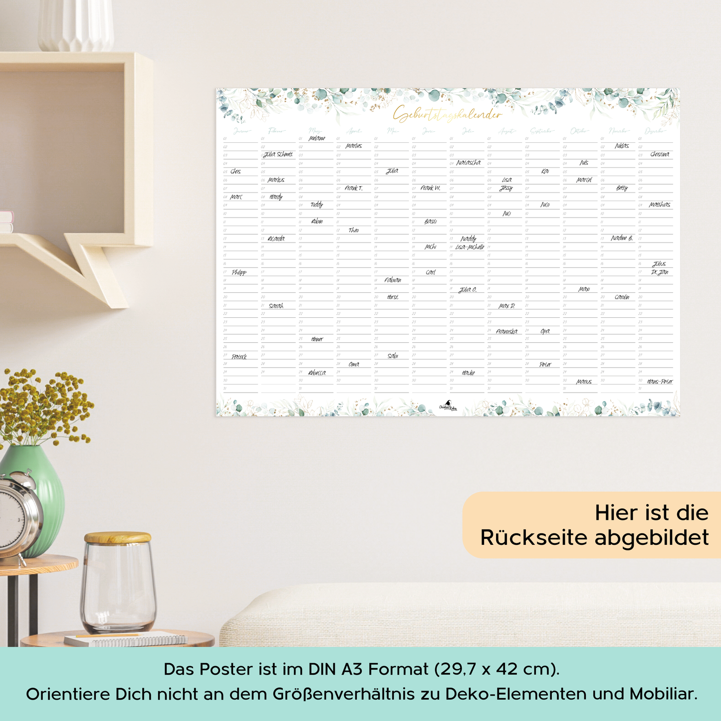 Geburtstagskalender immerwährend I Jahresunabhängiger Wandkalender I DIN A3 & A2 I Vergiss keinen Geburtstag mehr