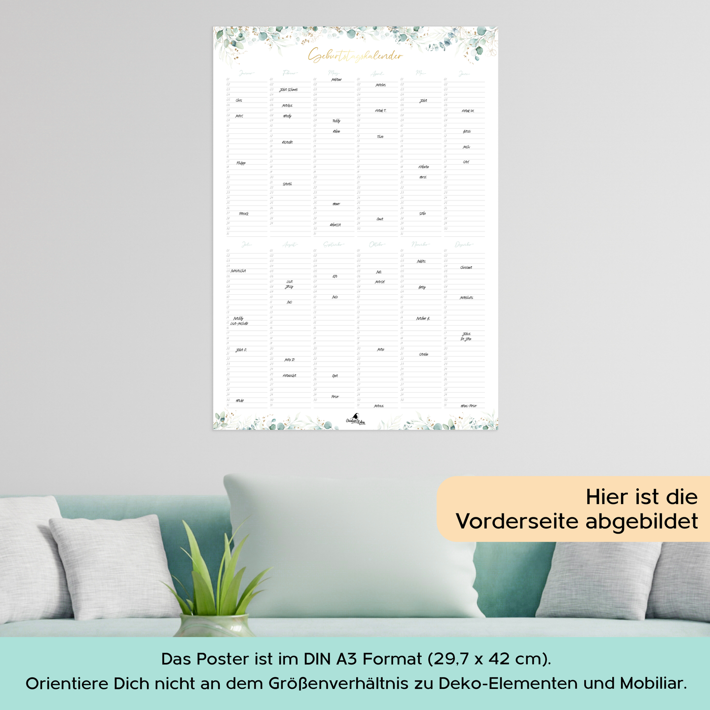 Geburtstagskalender immerwährend I Jahresunabhängiger Wandkalender I DIN A3 & A2 I Vergiss keinen Geburtstag mehr