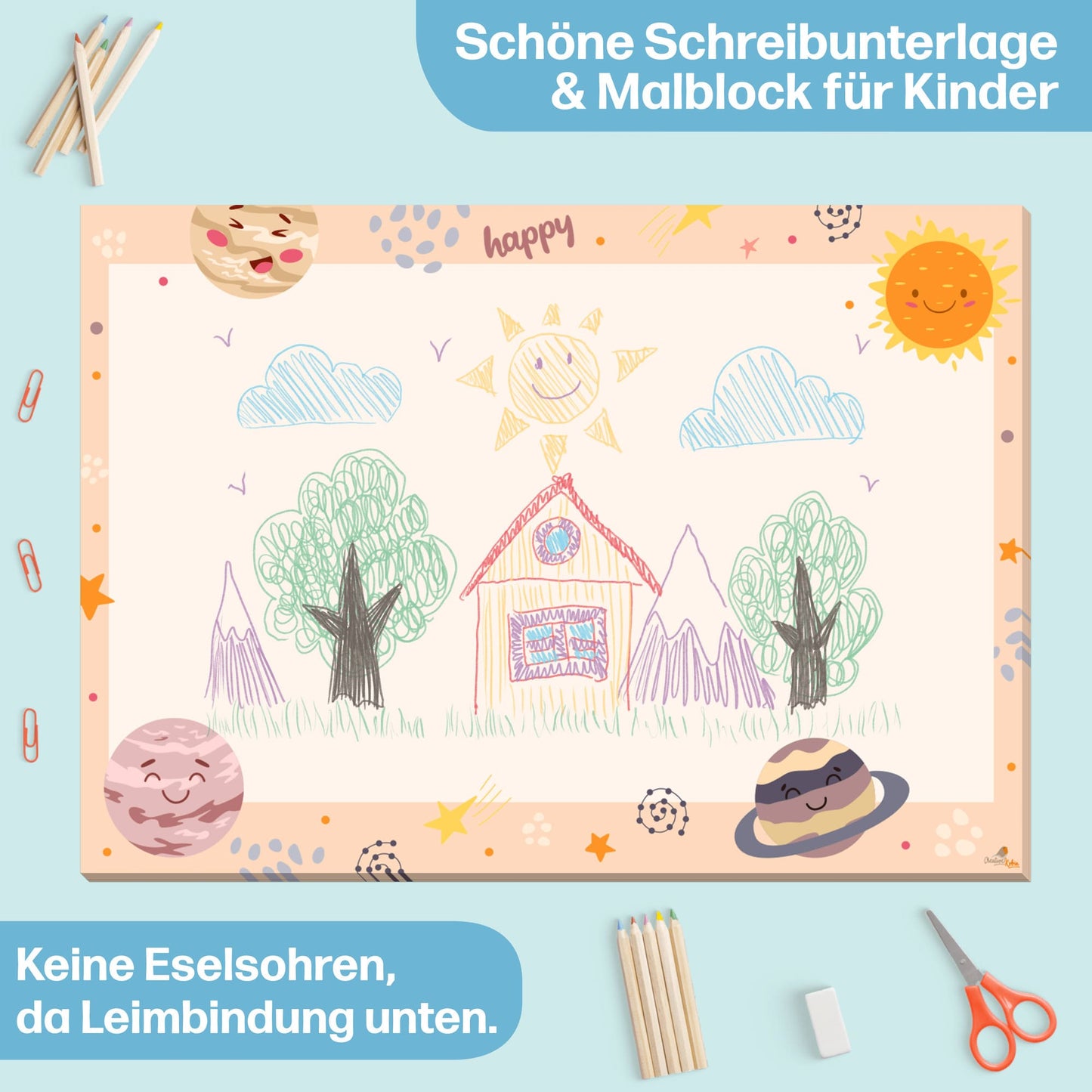 Planeten Schreibtischunterlage aus Papier • DIN A3 Malblock und Malunterlage für Kinder & Erwachsene • 25 Blatt